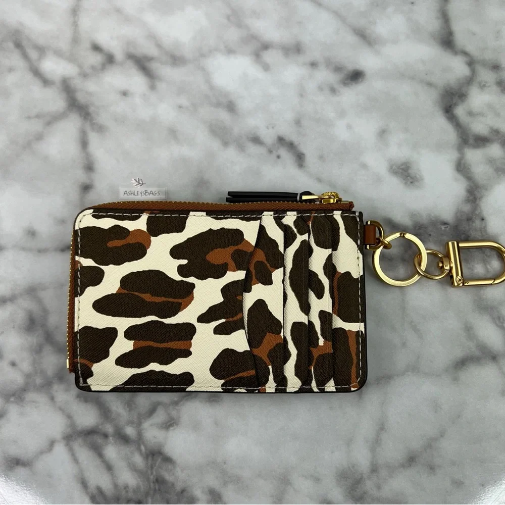 Tory Burch Emerson Printed Zip Card Case Wallet In Leopard Print